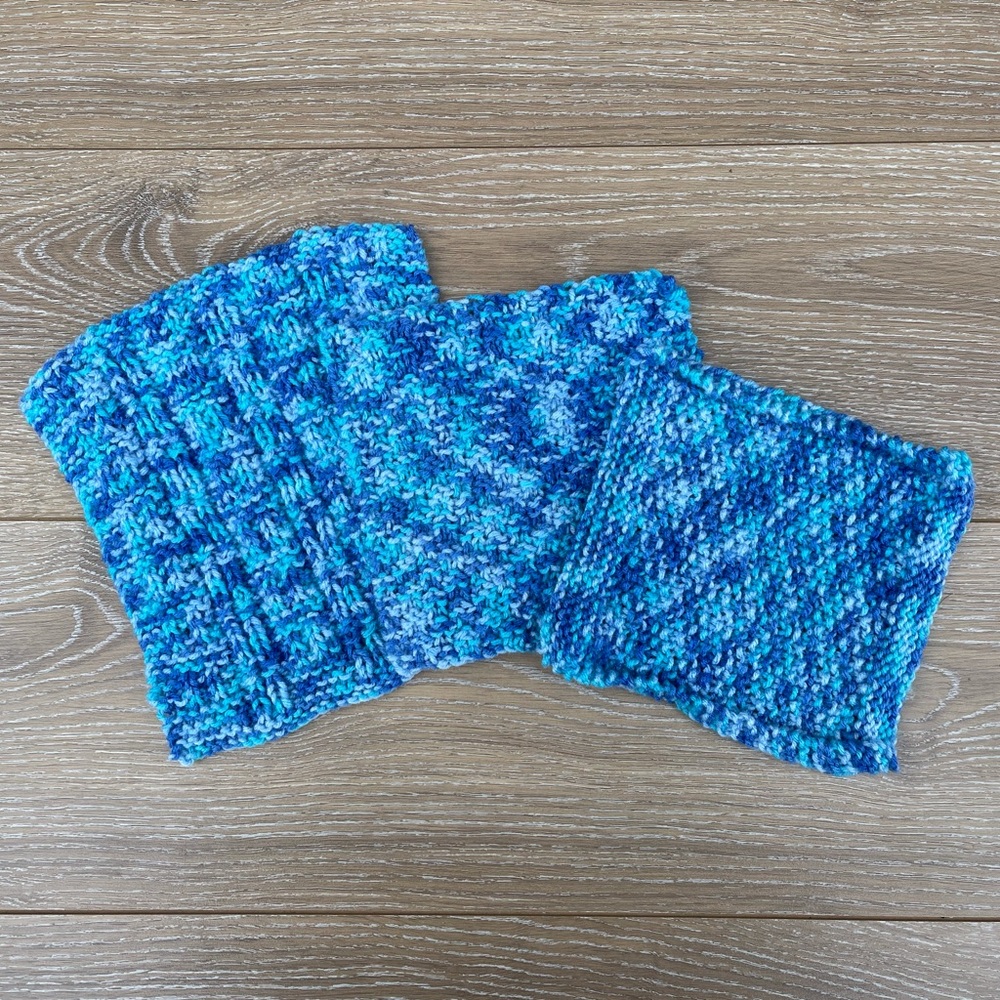 Set of 3 Handmade Multi Blue Shade Dishcloths